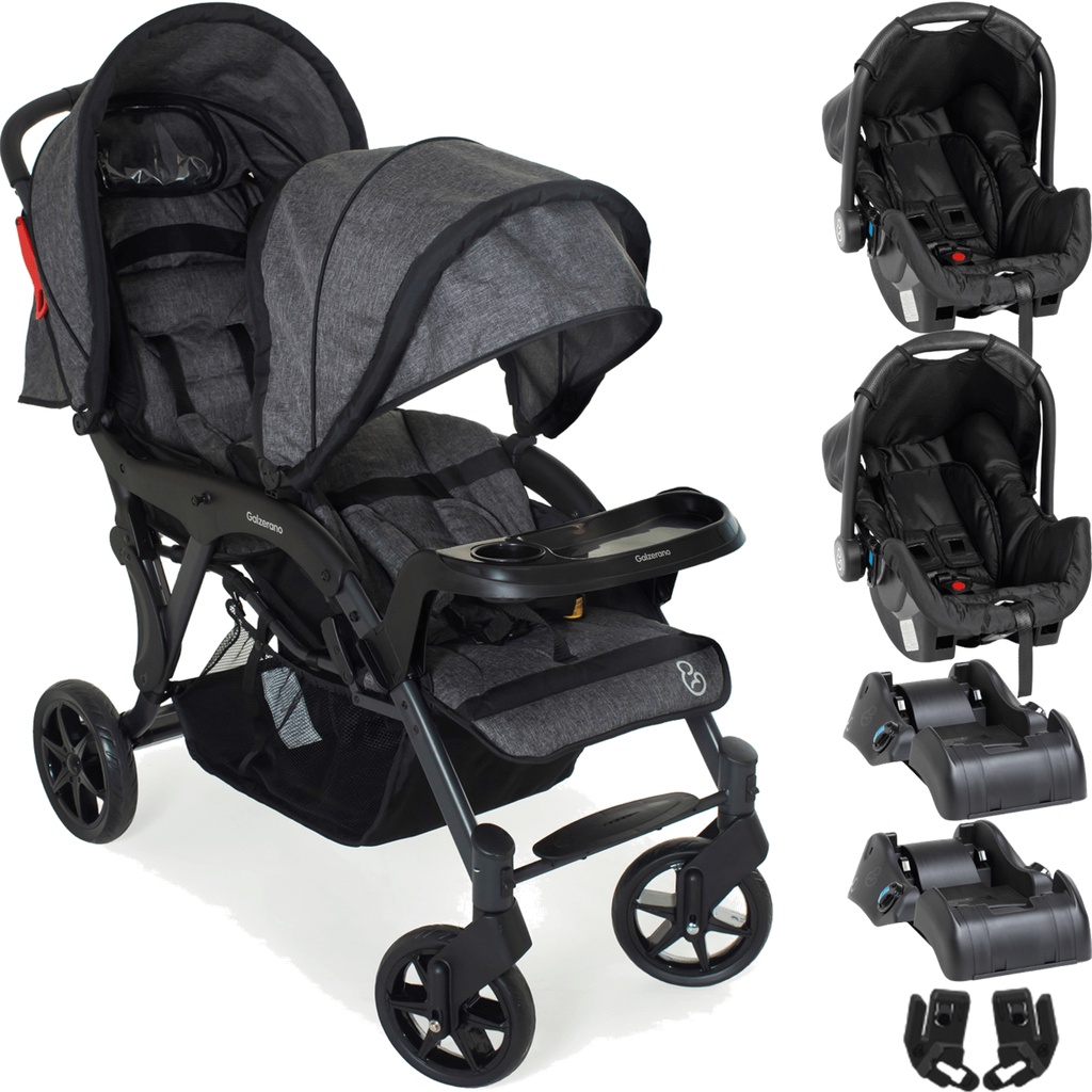 Carrinho para Gemeos Galzerano Doppio 2 Bebe Conforto 2 Bases em Oferta na Shopee