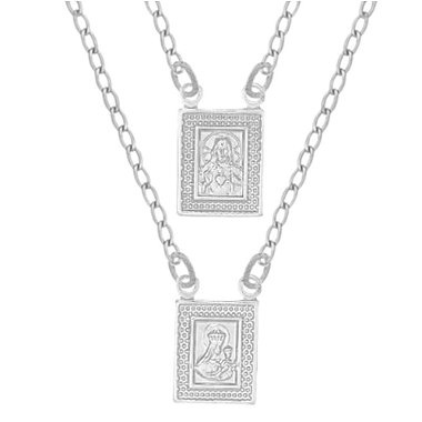 Escapulário Sagrado Coração Jesus e Nossa Senhora do Carmo Prata 925 em Oferta na Shopee