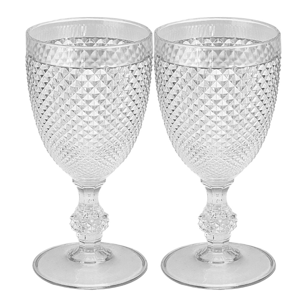 Kit 2 Taça Vinho Tinto e/ou Água Diamante Crystal 390 ml Poliestireno Profissional Resistente Jantar Pizza Fondue Casal 2 Pessoas