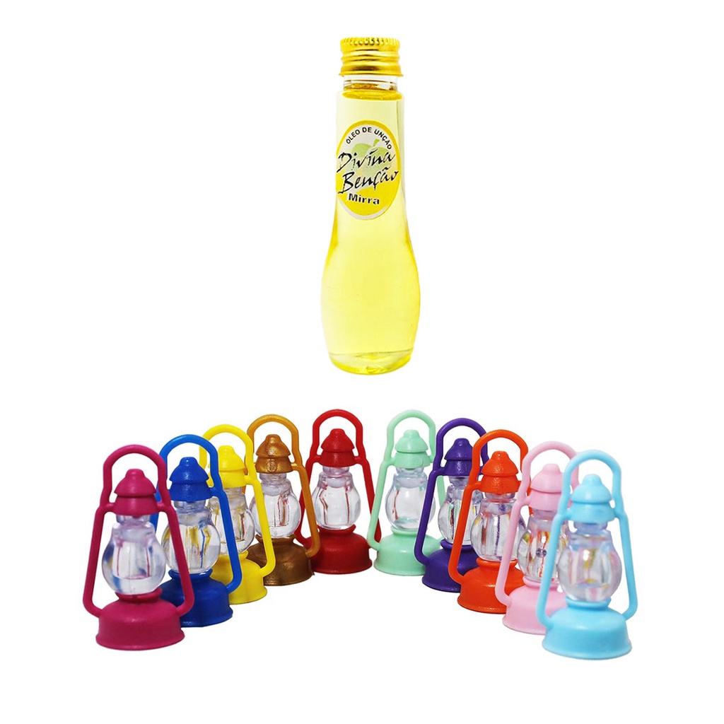 Kit 200 Lamparina Colorida Porta Óleo + Óleo Unção 60ml Mirra