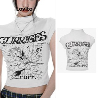 Lovito Camiseta com Letras Y2K para Mulheres Casuais LNA19007 (Damasco)