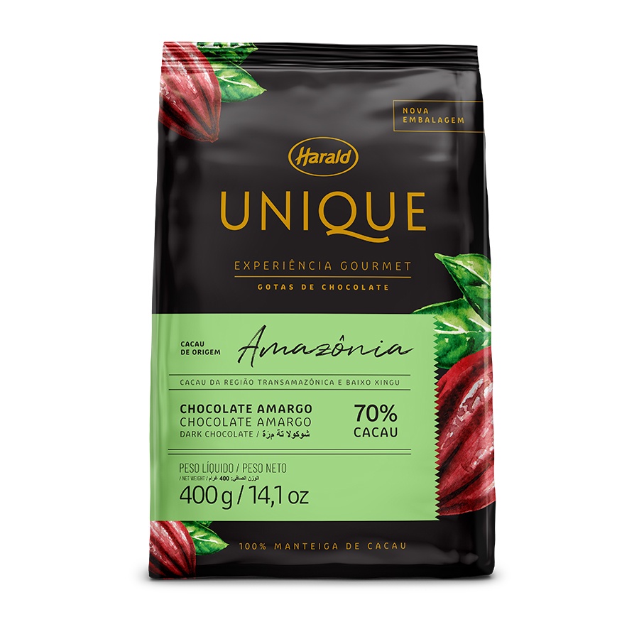 Chocolate em Gotas 70% Cacau Amargo Amazônia - Unique - 400g - 01 Unidade - Harald - Rizzo em Oferta na Shopee
