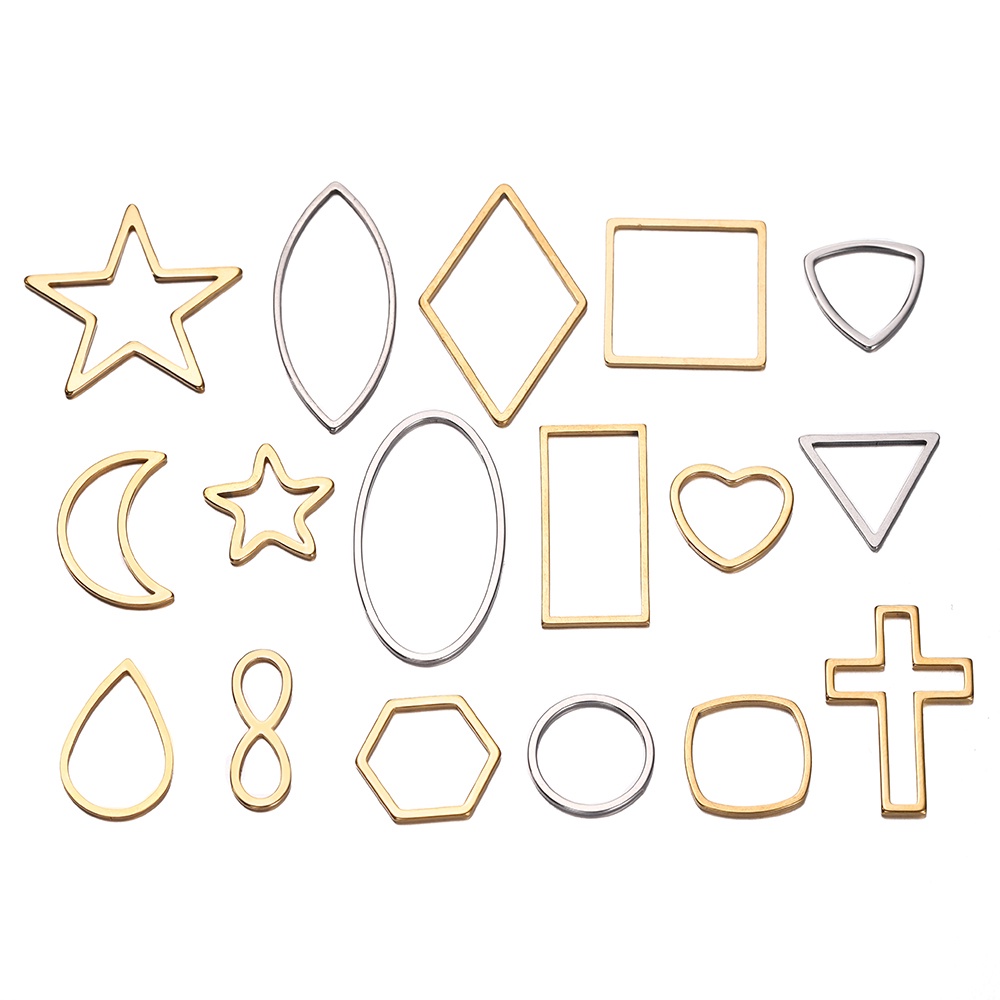 St. kunkka 10Pcs Figura Geométrica de Aço Inoxidável Figura Oca de Aço Inoxidável Folha de Aço Inoxidável Ouro Prata Coração Cinco pontas Pingente Estrela Pode ser Usado para Colar de Bricolage Pulseira