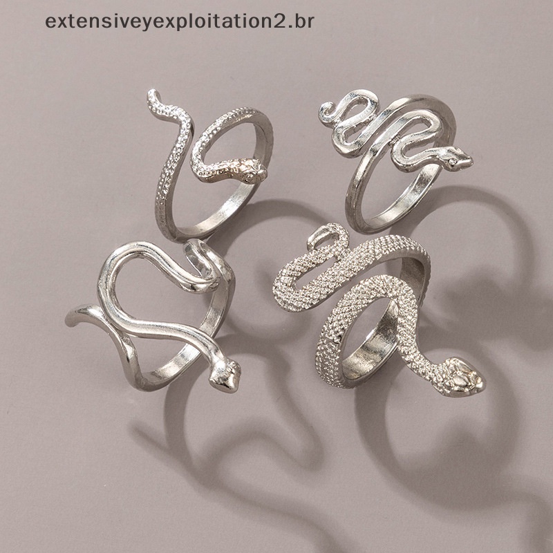 Moda 4Pcs Conjunto De Anéis De Cobra Para Mulheres Anillo Bagues Jóias Meninas Adolescentes Presente . em Oferta na Shopee