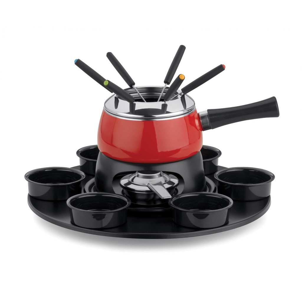 Aparelho De Fondue Com Base Giratória Cervinia Carroussel 18 Peça Para Queijo Chocolate Carnes Óleo Kit Conjunto Serviço