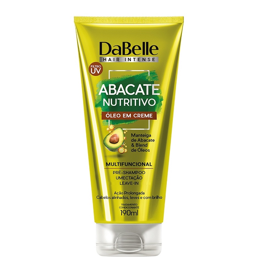 Óleo Em Creme Multifuncional Proteção Térmica Abacate Nutritivo Cabelos Ressacados Sem Brilho Dabelle Vegano Sem Sal 190ml