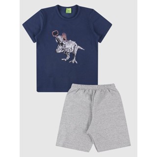 Conjunto Camiseta Estampa Dinossauro e Bermuda Bebê/Infantil Menino/Masculino Verão