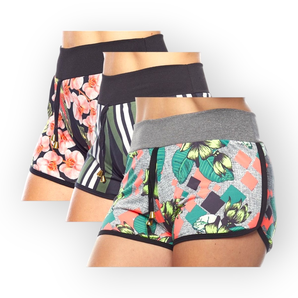 KIT 10 SHORTS ADULTO CURTO MEIA COXA CINTURA ALTA VERÃO ACADEMIA FITNESS PRAIA PASSEIO CAMINHADA FEMININO