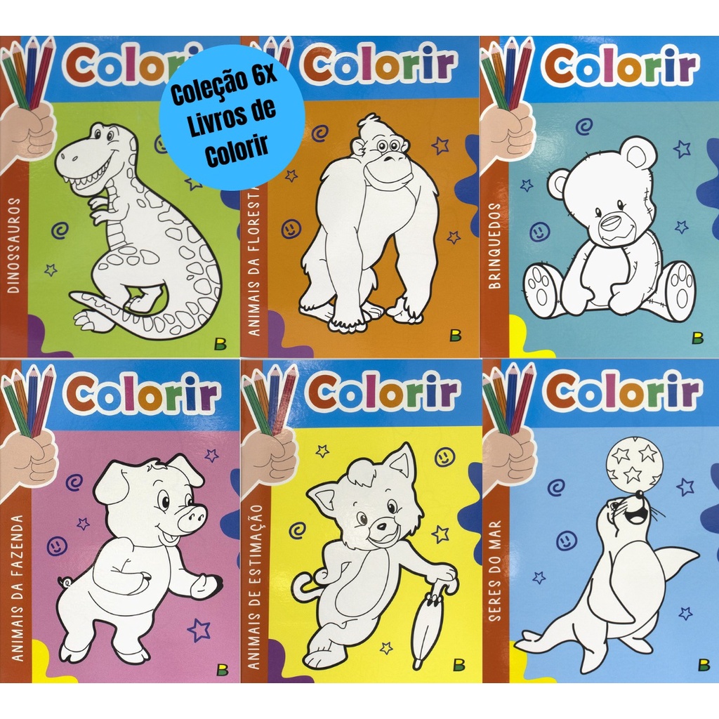 Kit Coleção 06 Livros de Colorir Infantil 84 Páginas Incríveis Pintar Divertir Entreter Crianças Idade 2+ TodoLivro