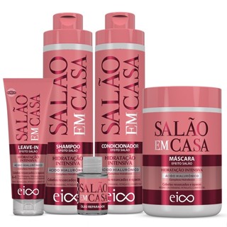 Eico Salão Em Casa Hidratação Intensiva Shampoo Condicionador + Máscara 1kg + Leave-in Proteção Térmica + Óleo Reparador