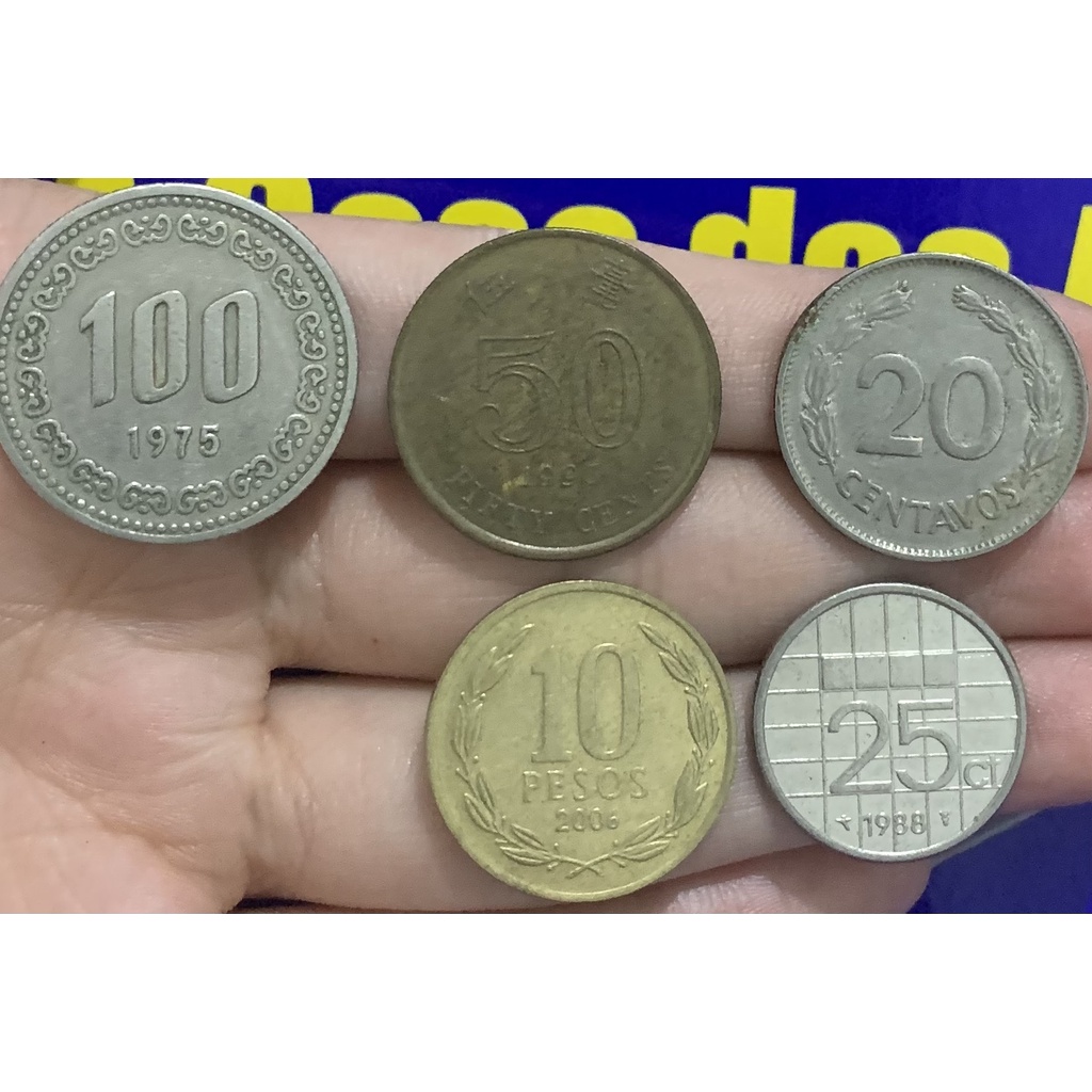 Kit 5 Moedas 20 Centavos, 50 Fifty., 20 Centavos, 10 Pesos, 25 Ct 1988