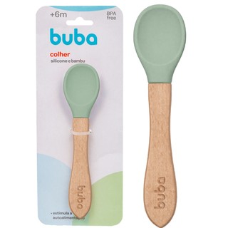 Colher Verde Infantil De Silicone E Bambu 15824 - Buba em Oferta na Shopee