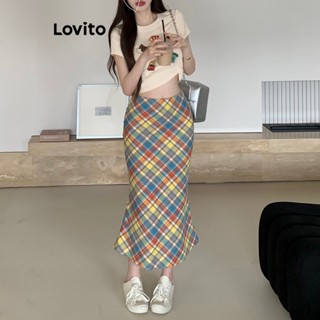 Lovito Casual Saias Traje De Dopamina com Xadrez para Mulheres LNA20165 (Multicolorido)