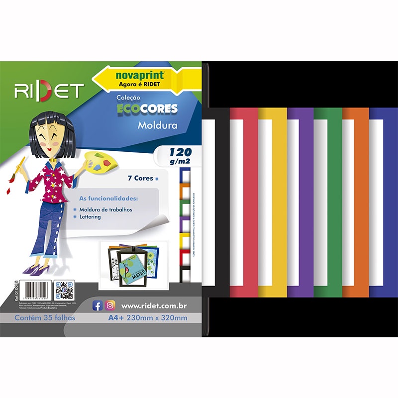 Bloco ecocores moldura 120g 230x320mm 35fls 7 cores 010015 Novaprint / Ridet