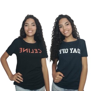 Kit 02 Blusa T-shirt Azul e Preta Com Estampa Moda Evangelica e Camiseta Feminina