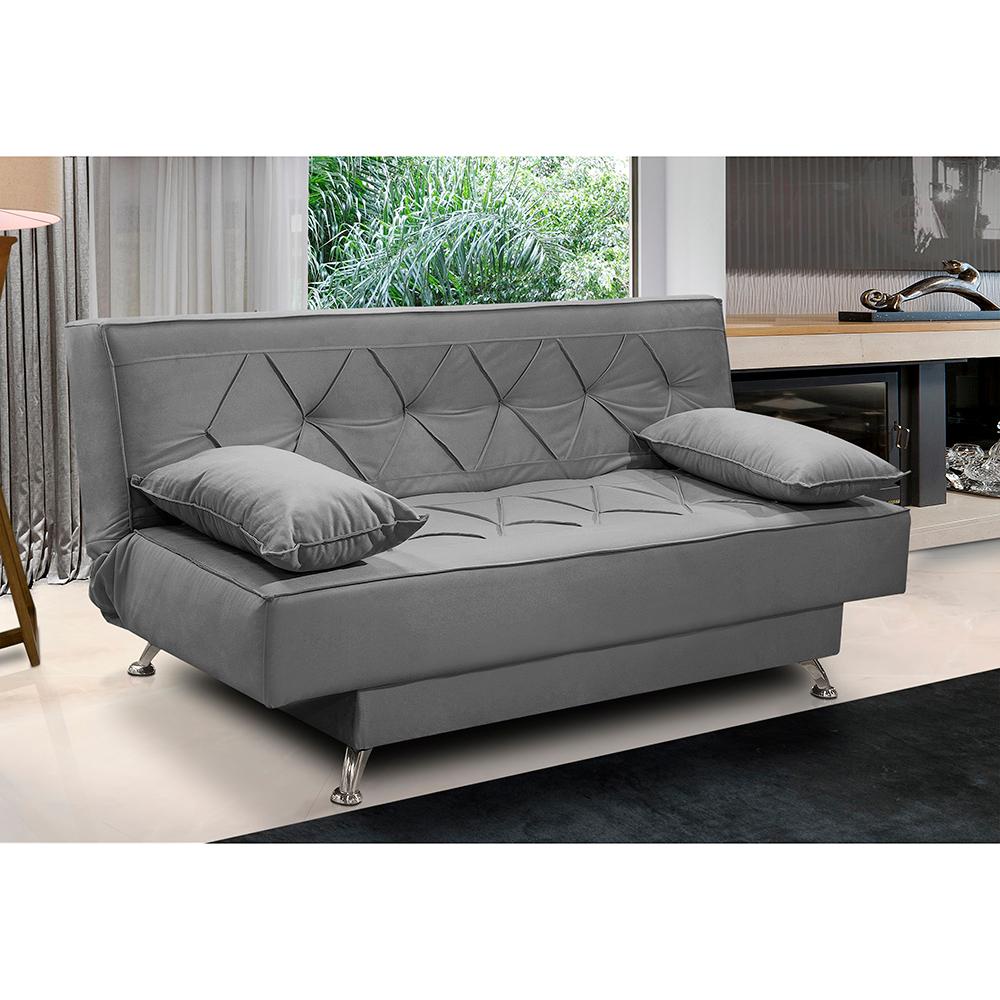 sofá cama 1,80m Íris Suede Cinza Adonai Estofados - Home & Living