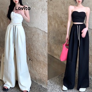 Lovito Casual Conjunto Feminino Liso de Calça com Cordão LNE40428