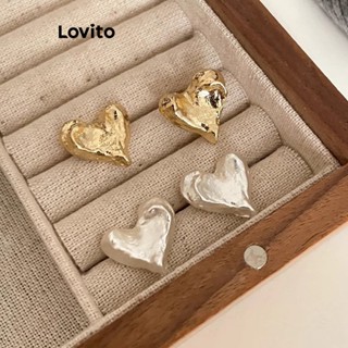 Lovito Vintage Heartshape Textura Metal Coração Assimétrico Francês Retro Sentido Brincos De Luxo Para Mulheres LFA11553