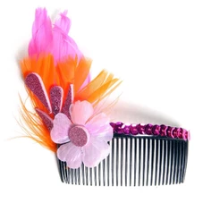 Acessório Para Cabelo Carnaval Rosa Com Penas Carnaval