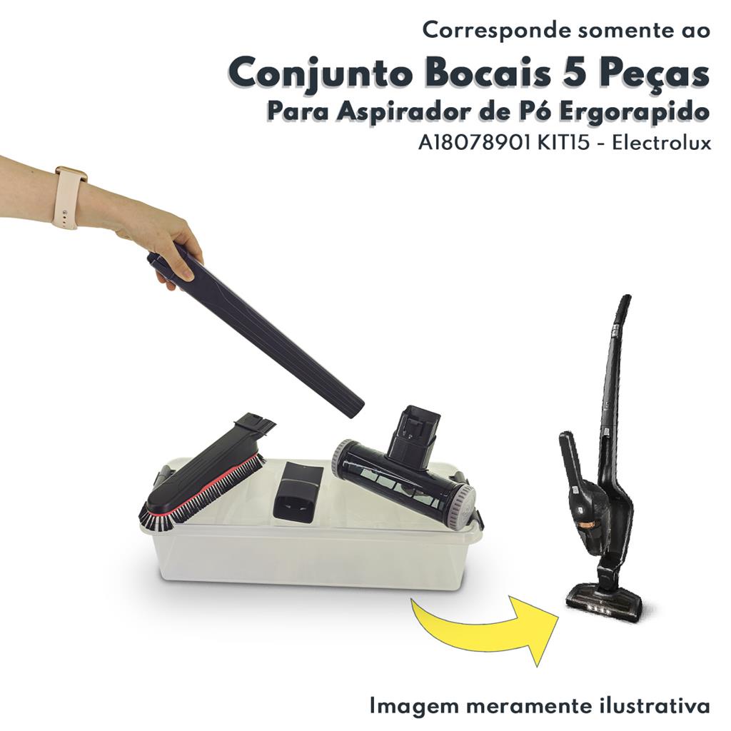 Conjunto Bocais 5 Pecas Para Aspirador Ergorapido ERG14 Erg21 Erg23 Electrolux Originais A18078901 KIT15 Bocal Canto Bocal Escova Bocal Mini Erg14 Erg15 Erg21 Erg24N