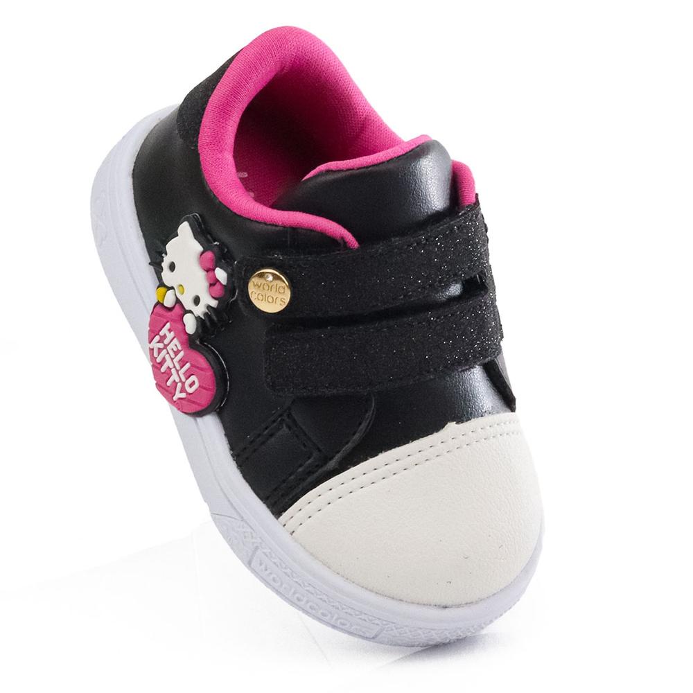 Tênis Infantil Feminino Hello Kitty by WorldColors - Preto/pink em Oferta na Shopee