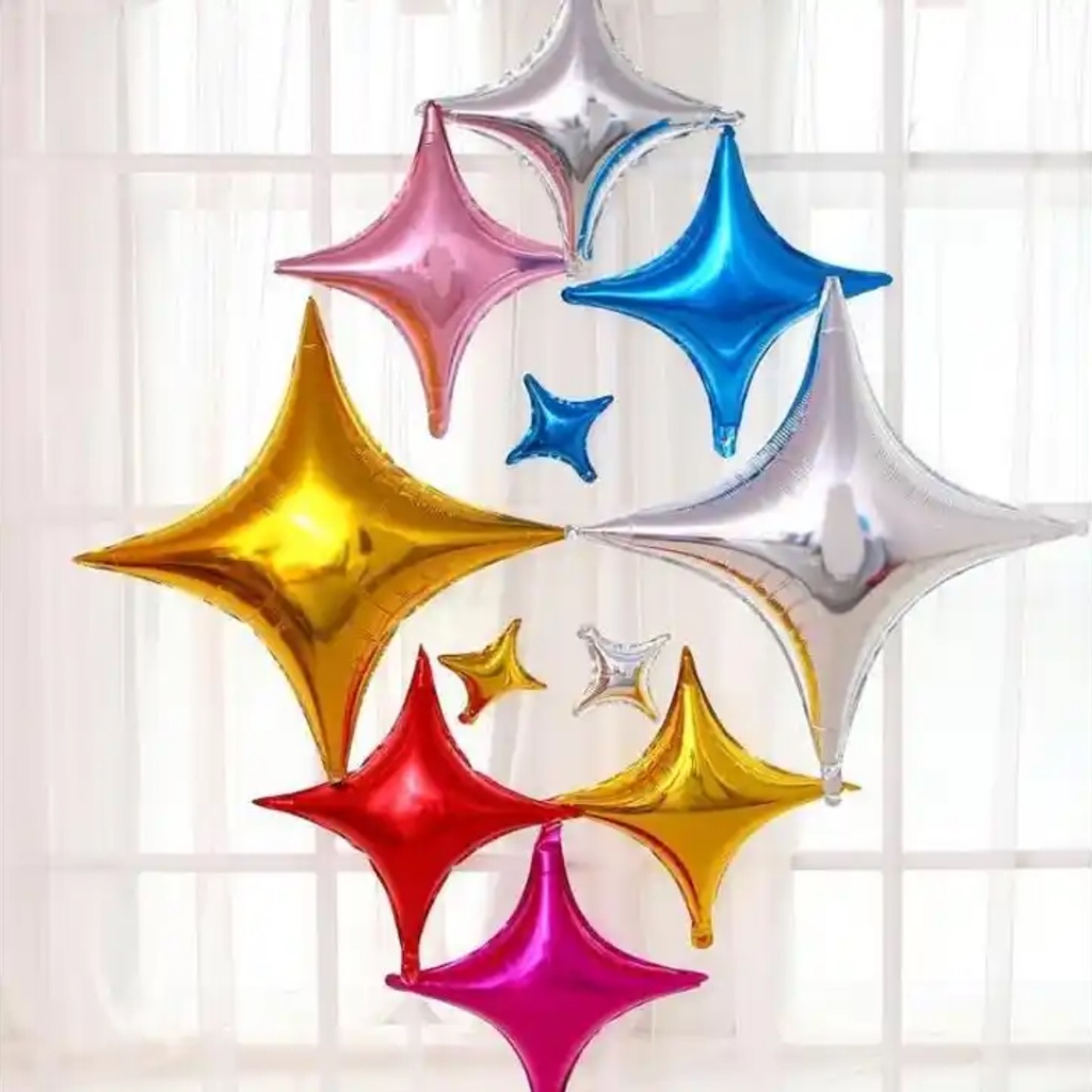 Balão Metalizado Estrela 4 Pontas 43cm, Várias Cores, Balão Estrela Metalizada 4 Pontas 18 Polegadas
