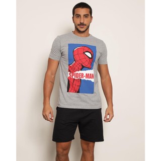 Camiseta Masculina Marvel Homem Aranha Manga Curta Mescla Cinza