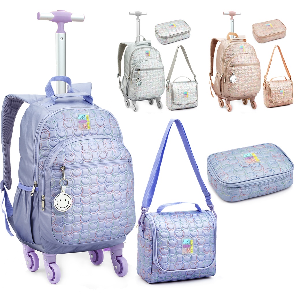 Kit Escolar Infantil Mochila Rodinhas Happy Lancheira Estojo em Oferta na Shopee
