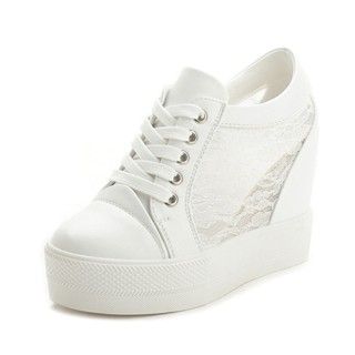 Tênis De Cunha De Plataforma De 11cm Malha Branca De Renda Feminina Casual Shoes em Oferta na Shopee