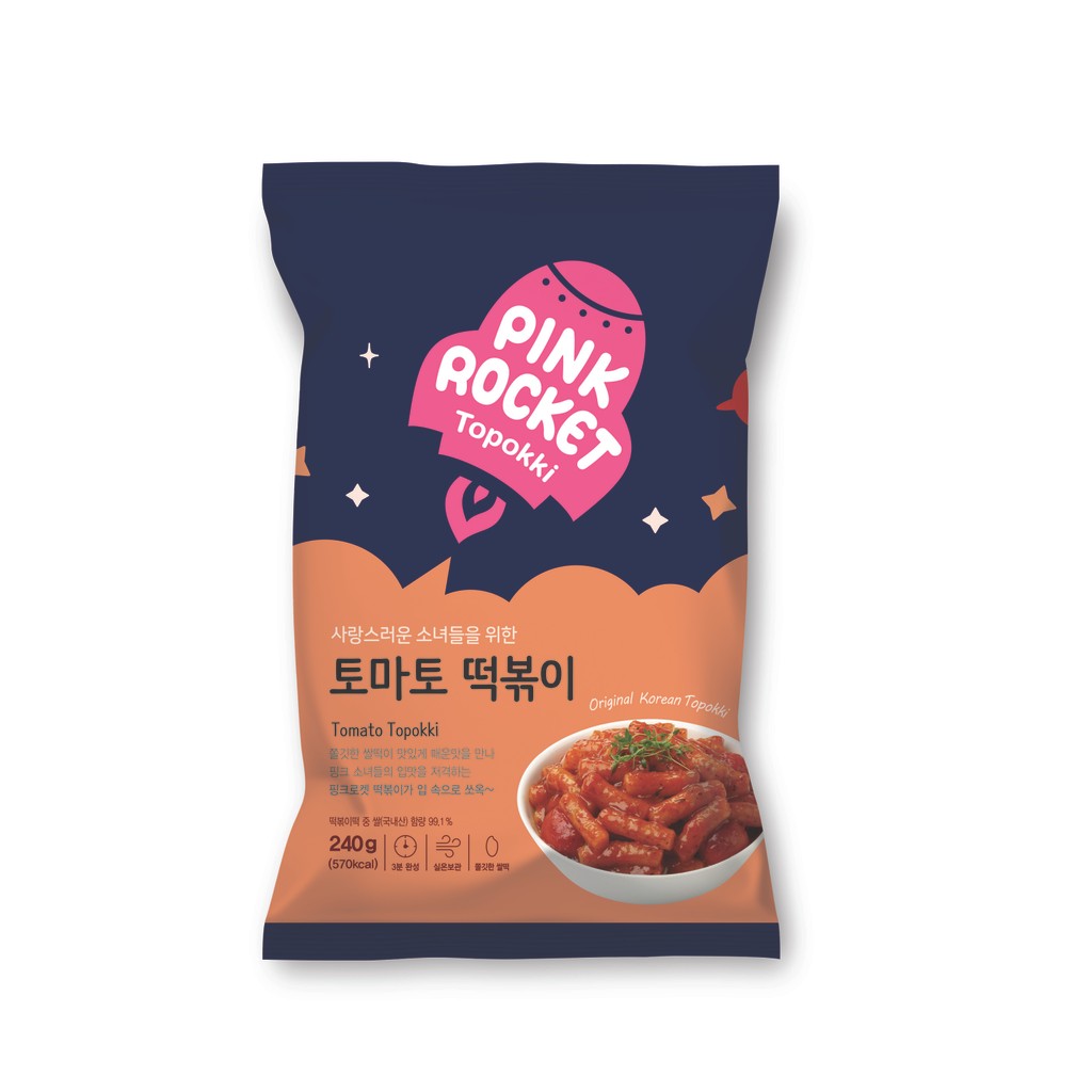 Topokki Bolinho de Arroz Coreano Instantâneo sabor Tomate Pink Rocket Pouch - 240 gramas