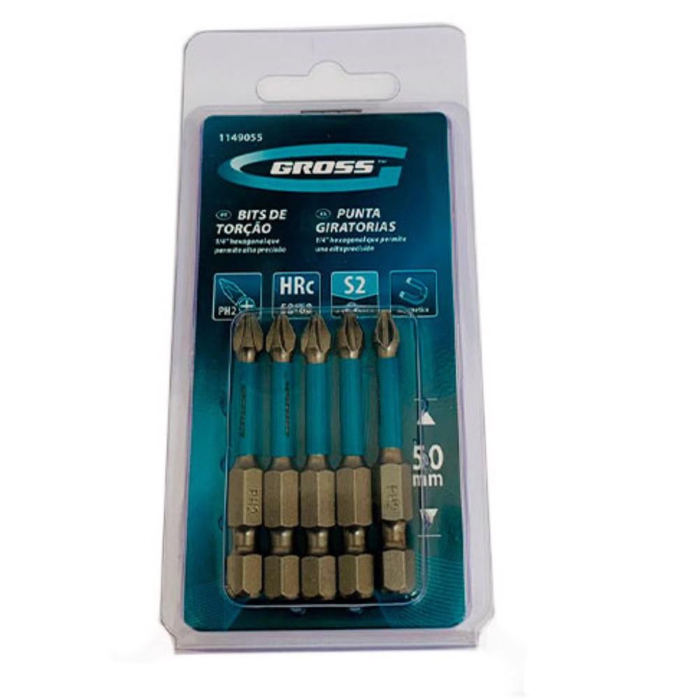 Bits Phillips de Torção PH2 50mm com 5 Peças 1149055 GROSS em Oferta na Shopee