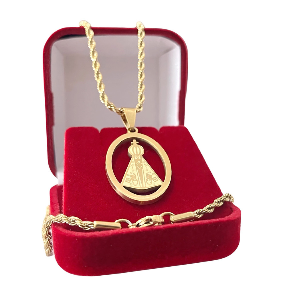 Colar Pingente Nossa Senhora Aparecida Aço Inox Banhado a Ouro Proteção em Oferta na Shopee