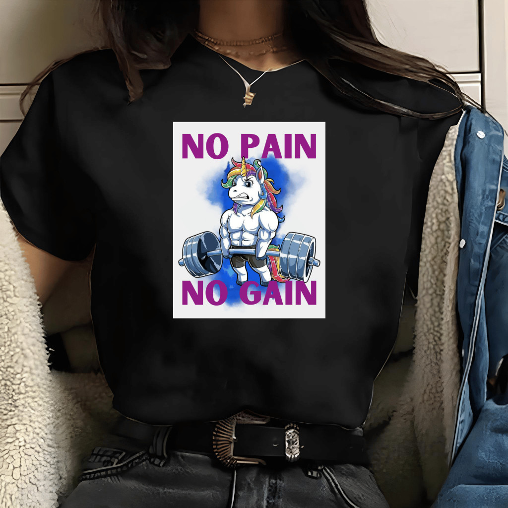 Camiseta Treino Unicórnio - "No pain no gain" (preta)
