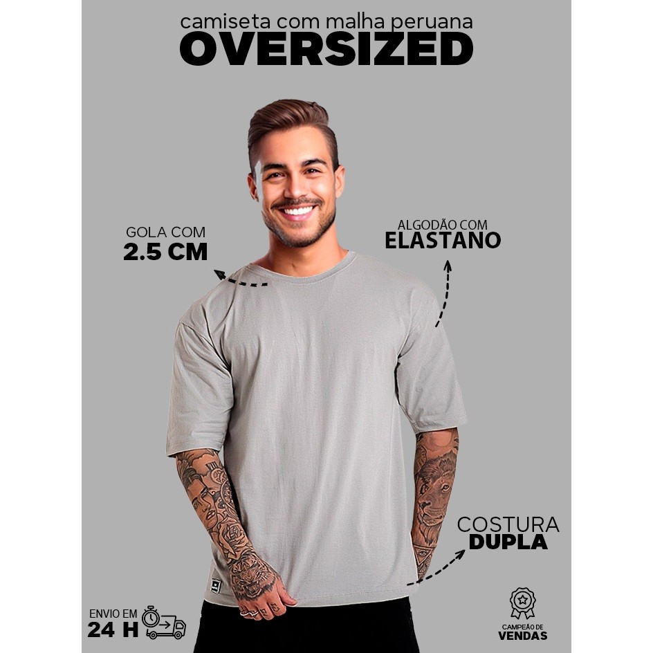 kit 2 Camisetas Oversized Streetwear Masculina Gola Alta - Pima - Padrão Americano
