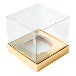 80 Caixa para Mini Bolo Cupcake Transparente Dourado G 8x8cm