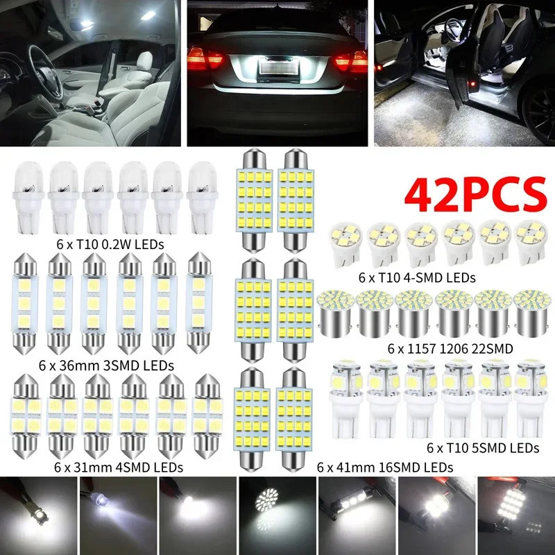 14/28/42PCS T10 31mm 36mm 39mm 12V Kit de Lâmpada LED para Interior de Carro, Luz de Mapa, Porta, Placa de Licença, Lâmp em Oferta na Shopee