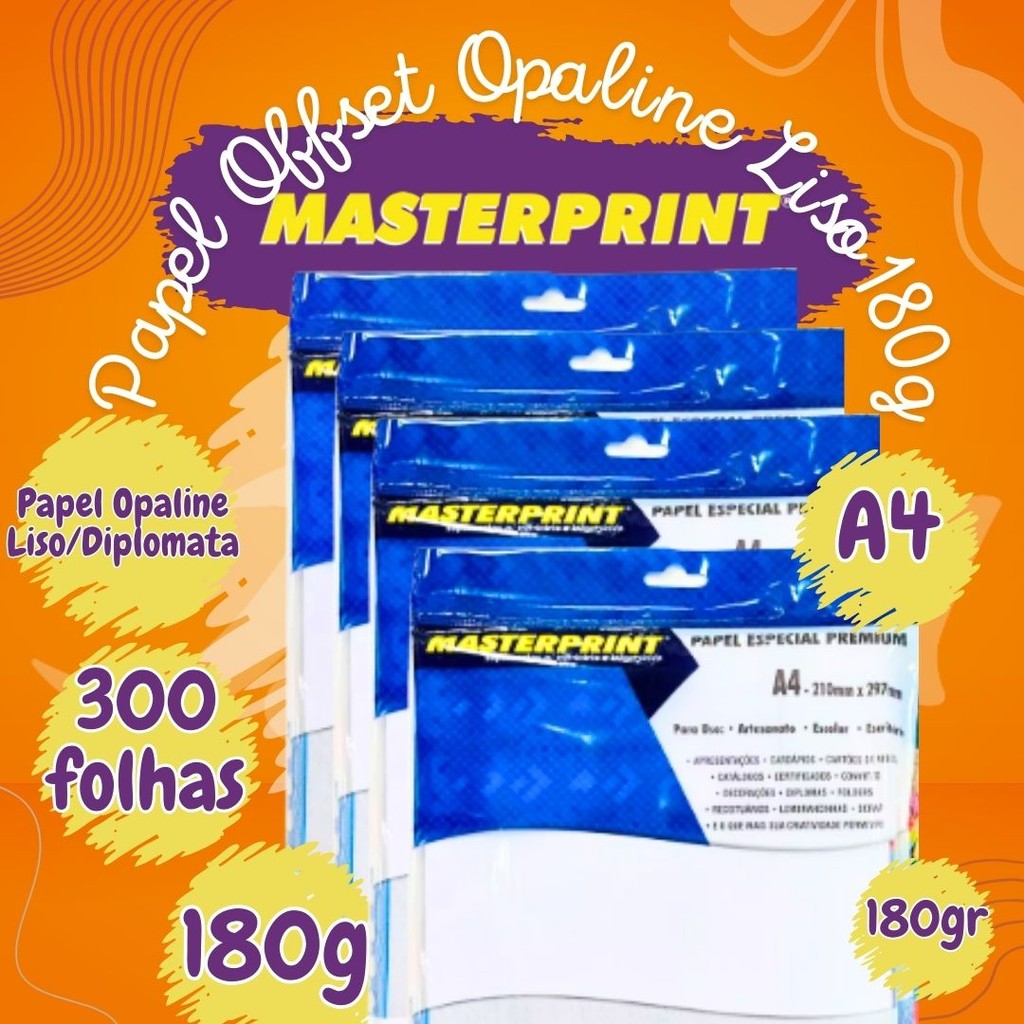 Papel Offset Opaline 300 Folhas Liso 180g A4 Branco Diplomata Masterprint