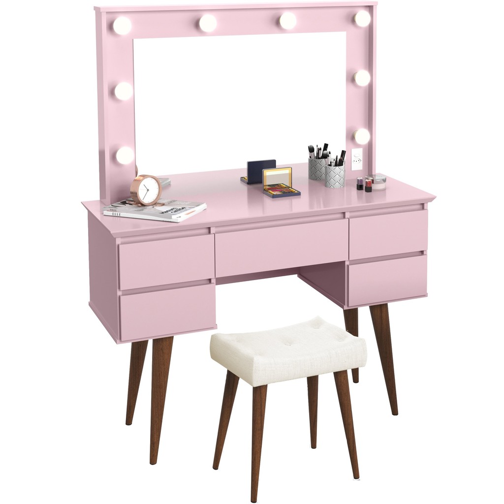 Penteadeira Patrimar Camarim Strass com Banqueta Rosa