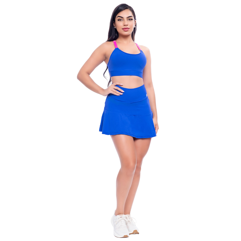 Roupa Esportiva Conjunto Beach Tennis Feminino Fitness Top Bojo Saia C/ Short