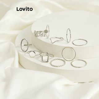 Lovito 11Pçs Casual Conjunto Feminino com Anéis de Metal e Estampa Tribal (Dourado/Prata)