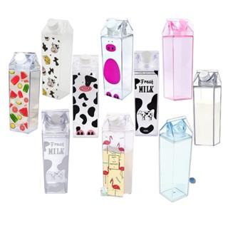 Garrafa de Acrílico Plástico Formato de Caixa de leite Sem BPA Resistente 500ml e 1L Geladeira Água Suco Leite Chá Quadrada Caixa Com Tampa Bebida Frasco