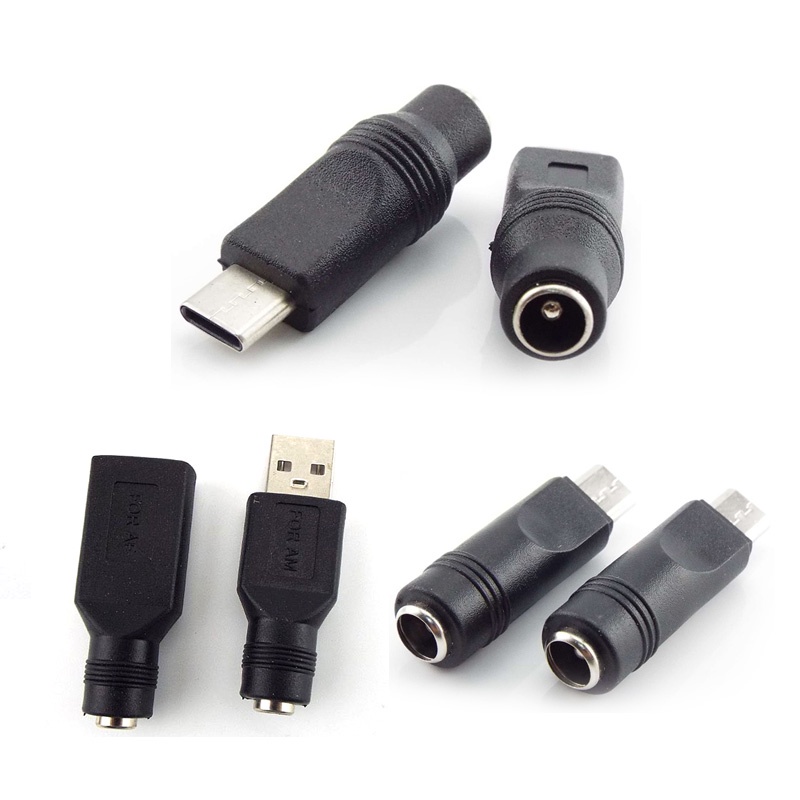1x 5.5 * 2.1mm DC Fêmea Power Jack Para Tipo c mirco usb 2.0 a Macho Plug 5V Conector De Alimentação Conversor Portátil