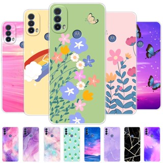 Para Moto Motorola E40 E20 Capa De Silicone Macia Traseira De Telefone E30 Protetora Transparente De Flores Butterfly Bumper Shell
