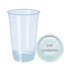 200 Copos Descartável 300ml 330ML C/Tampa S/furo Liso Suco Chopp Refrigerante
