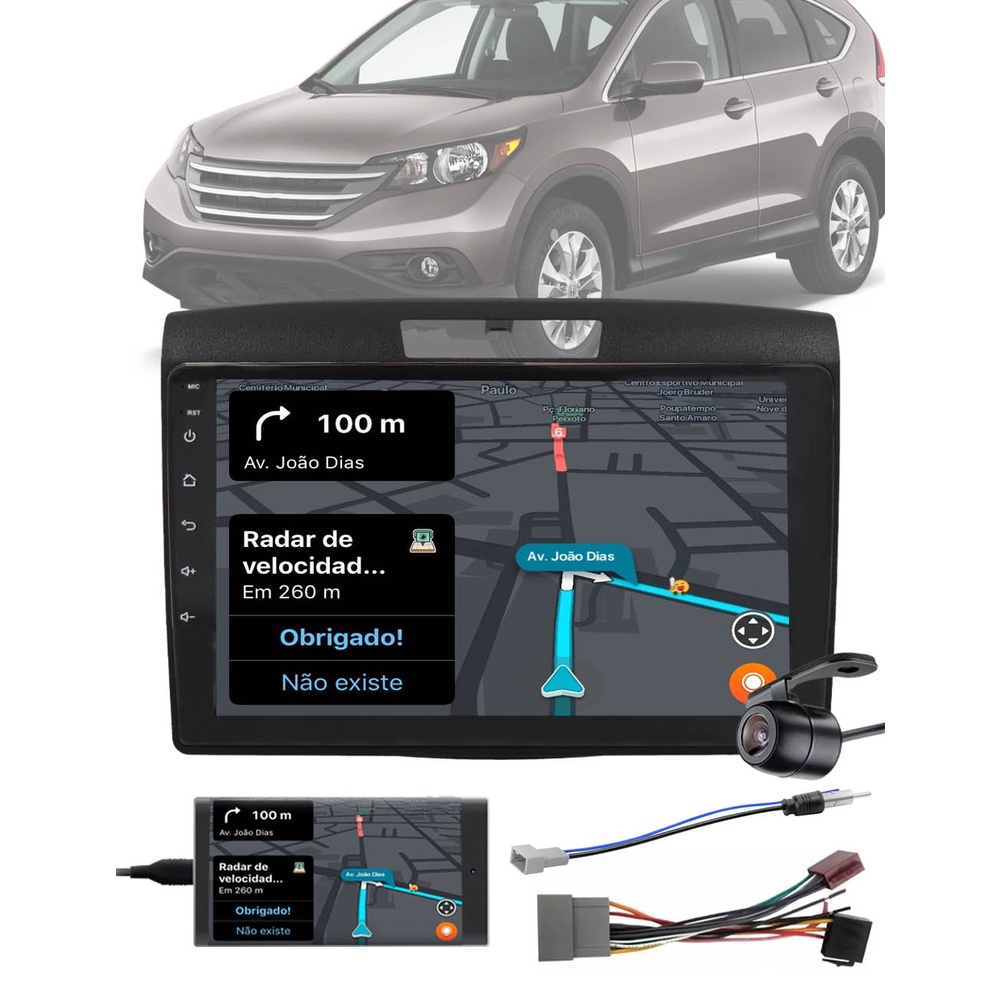 Multimídia 2 Din 9" CRV 2012 até 2016 + Câmera de Ré + Moldura Chicote Adaptador de Antena Interface Comando de Volante