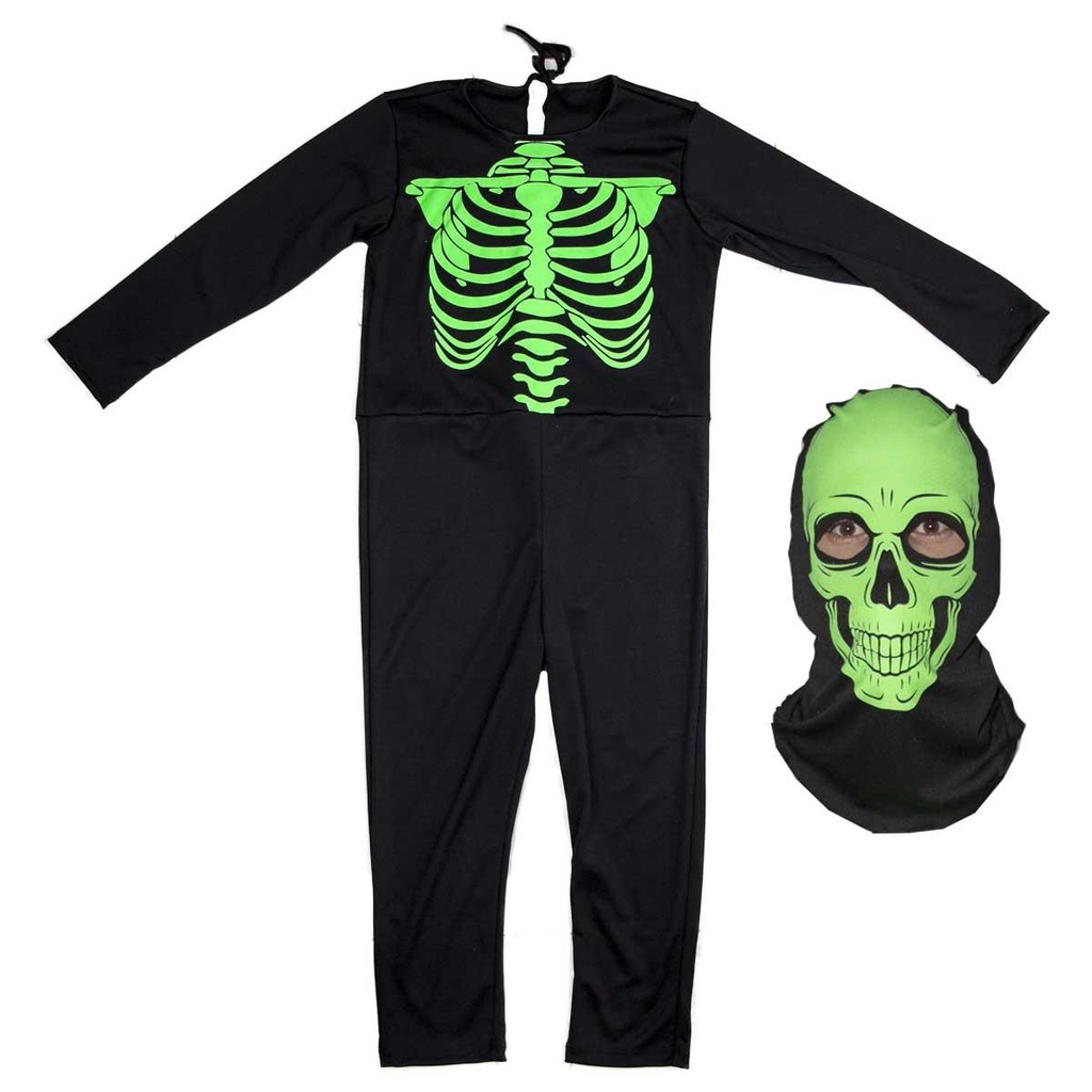 Fantasia Esqueleto Longa Infantil Fluorescente Com Gorro em Oferta na Shopee