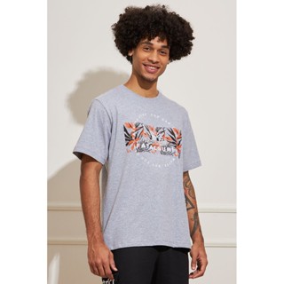 Camiseta Masculina Folhas - Cinza