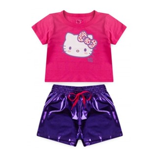 Conjunto Feminino Infantil Verão HK Cropped Rosa