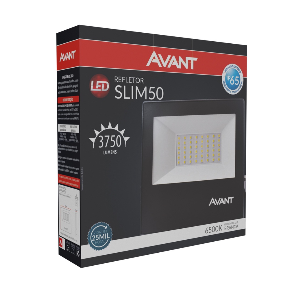 Detalhes do 3 Refletor Led Slim50 Luz Branco Frio 6500k Bivolt 50w Prova de Água Avant