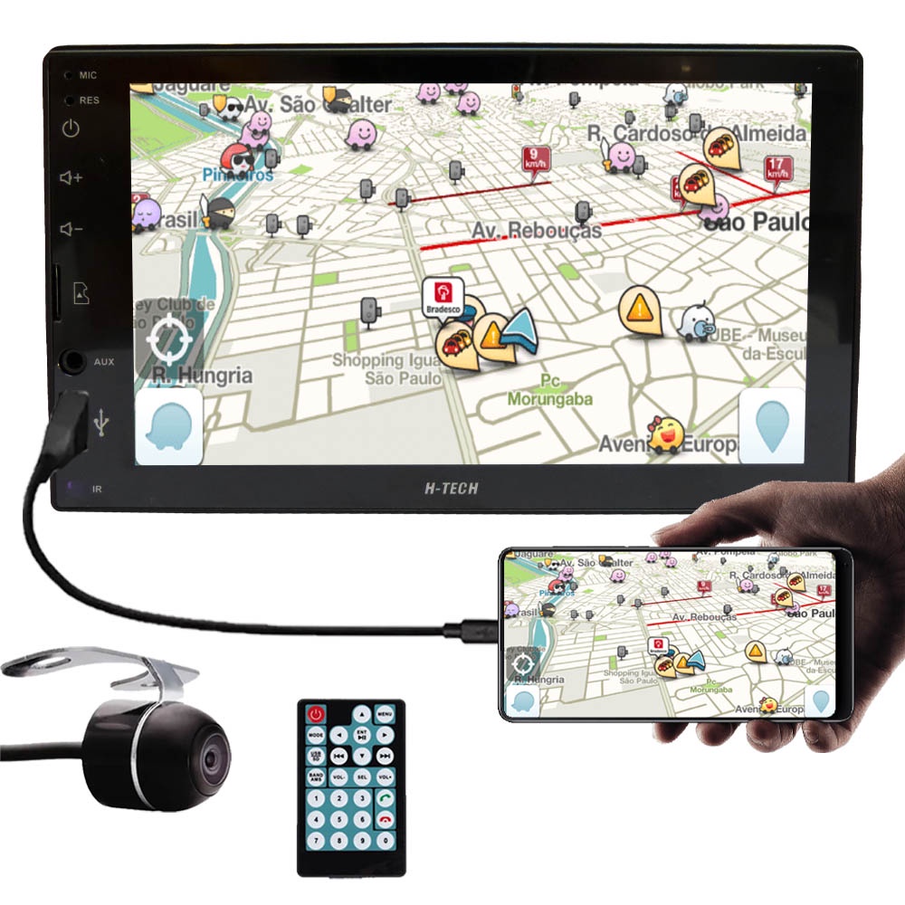 Multimídia H-tech HT-2722 Carcaça 1 Din Tela 7" Polegadas Bluetooth Espelhamento + Câmera Ré
